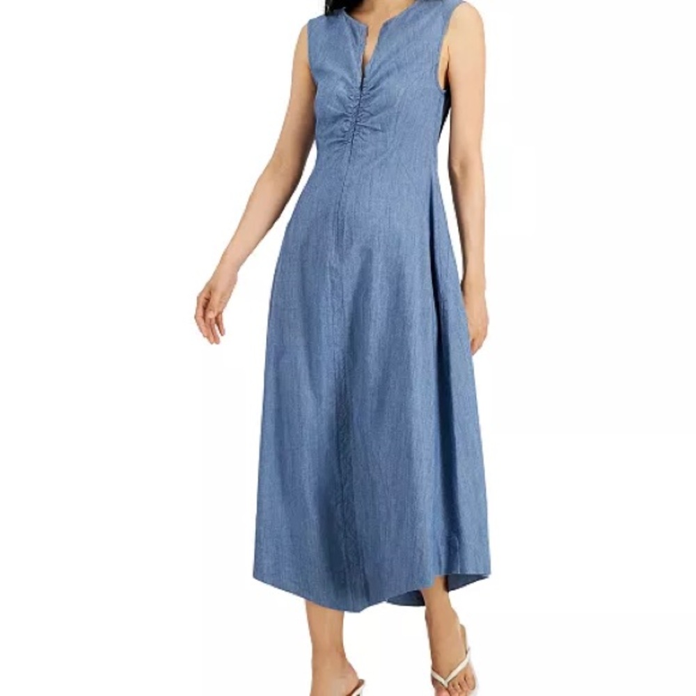 Donna Karan Sleeveless Denim Blue Midi Dress